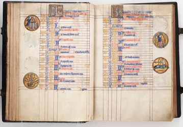 Lewis Psalter, Opening Showing Calendar Pages for October and November, c.1225-50